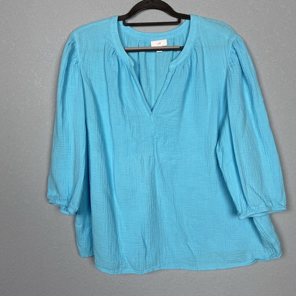 J. Jill Tops - J. Jill popover 100% cotton gauze top Size 2X teal blue long sleeve V-neck